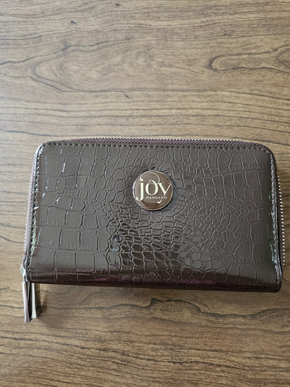 Joy Mangano Espresso E*Lite Croc-Embossed Couture Multi-Zip Wallet With RFID
